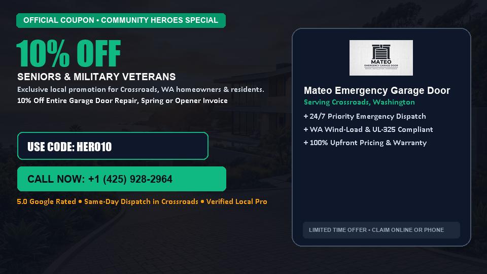 Mateo Emergency Garage Door 10% OFF Seniors & Military Veterans